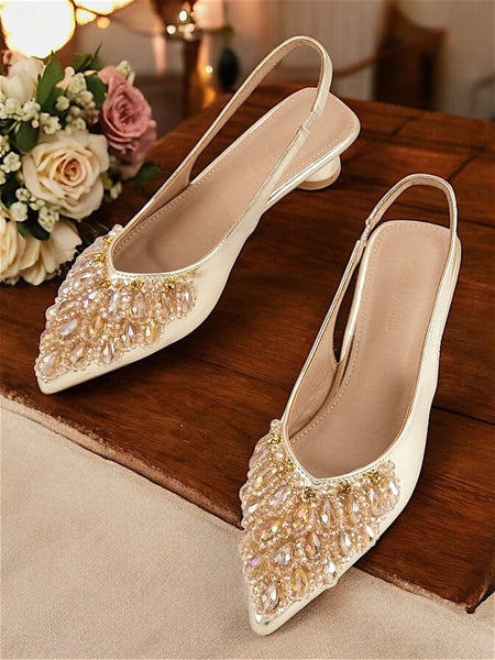 Beaded with - Detail Ivory Slingback Women Shoes for Wedding FashionChic