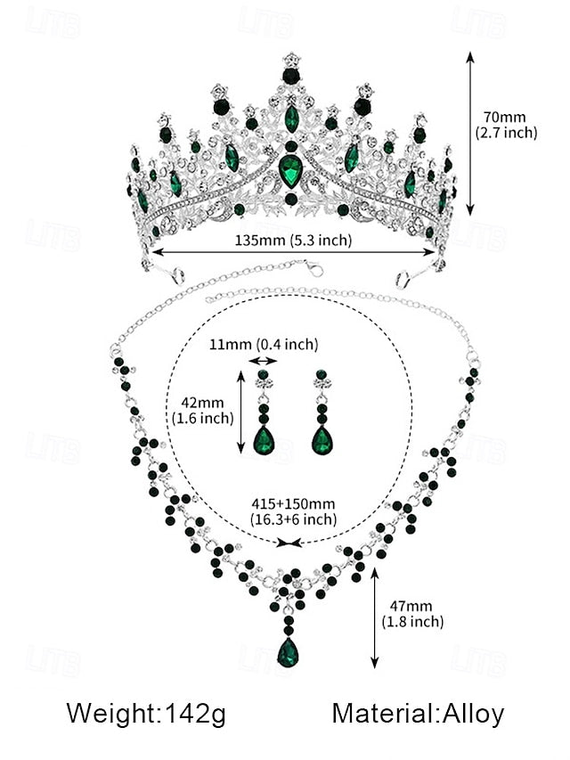 Crown Tiara and Necklace – Sparkling Diamond Set Gold-Plated FashionChic