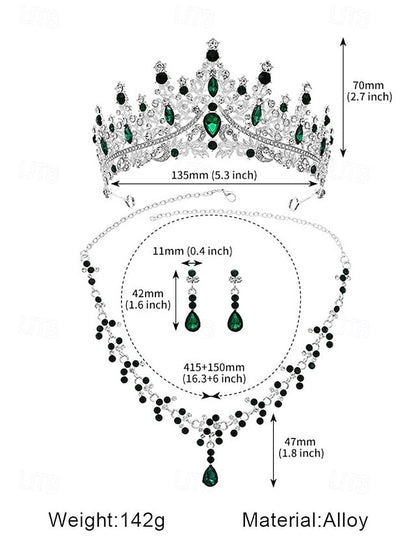 Crown Tiara and Necklace – Sparkling Diamond Set Gold-Plated FashionChic