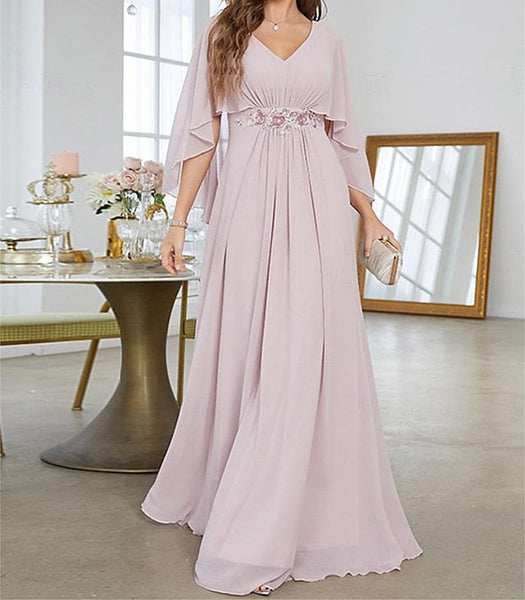 of Mother Dress the Floor Neck Bride Elegant V Party FashionChic