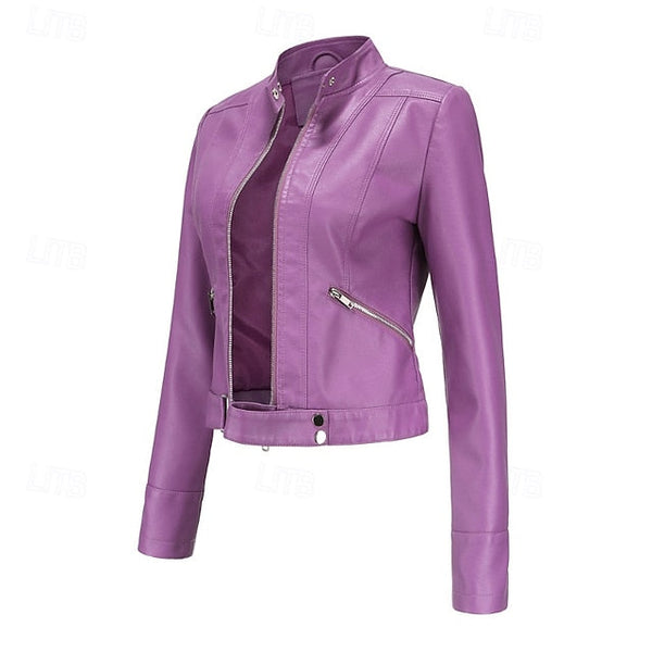 Women's Leather Faux Jacket Pocket Zipper Comfortable FashionChic