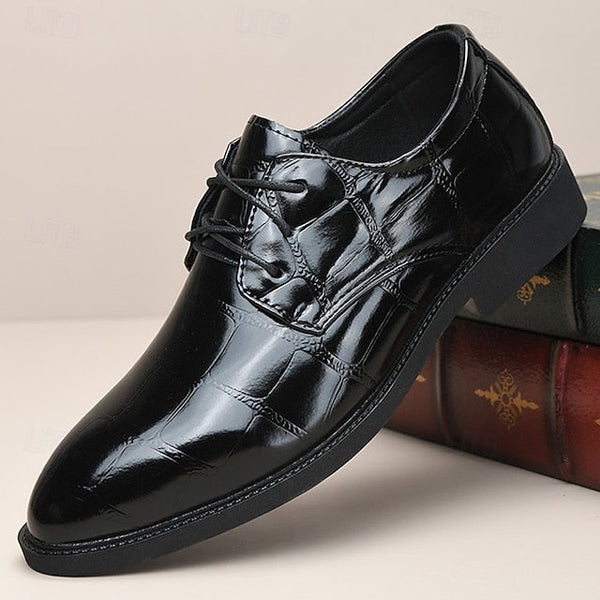 Shoes Dress Leather Brown Crocodile-Pattern Men's FashionChic