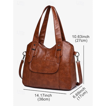 Brown Faux Bag Women's Leather Tote with Vintage Dual FashionChic