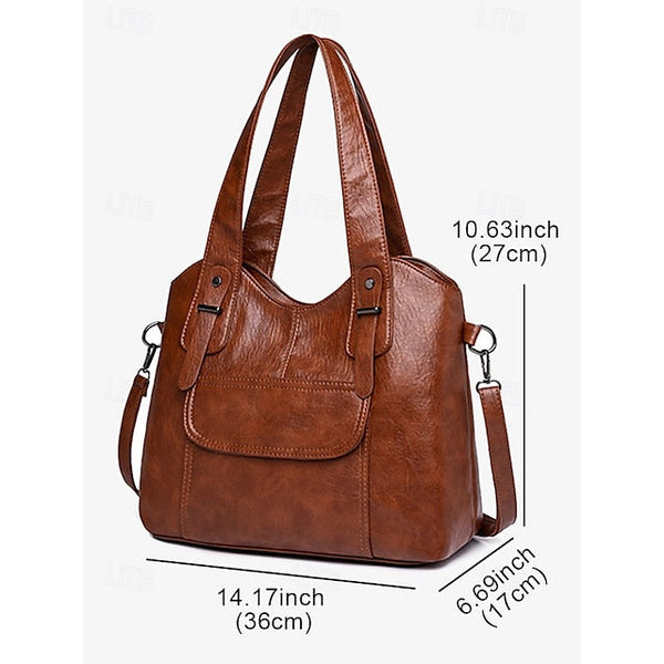 Brown Faux Bag Women's Leather Tote with Vintage Dual FashionChic