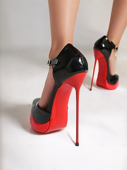 Leather Patent Black Platform Red Women's Stiletto and FashionChic