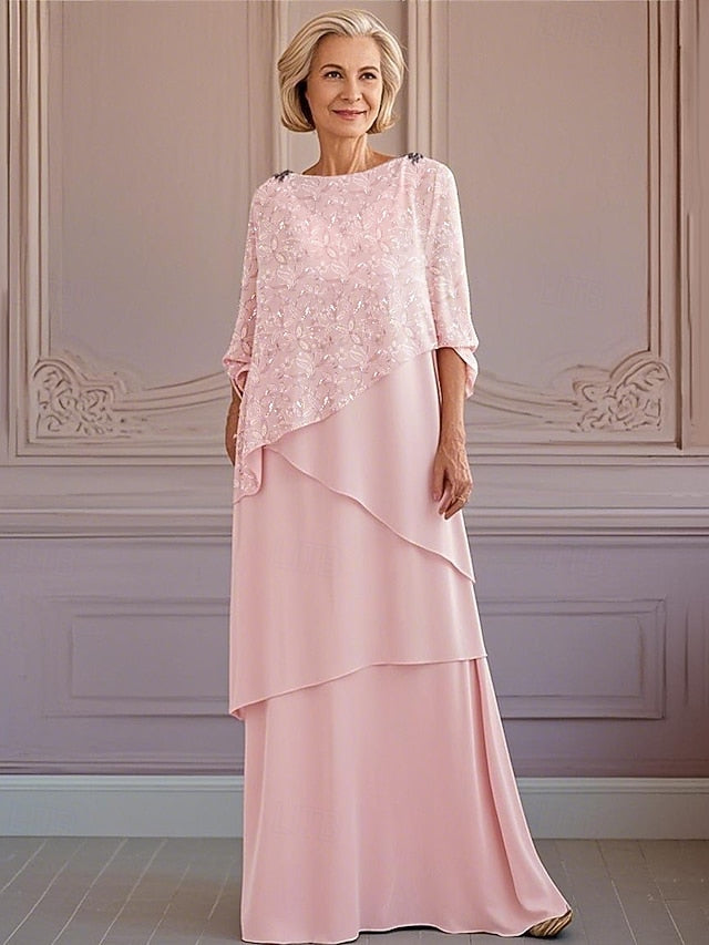 Lace Jewel A-Line of the Elegant Dress Tier Bride Vintage Mother FashionChic