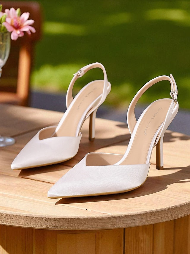 - Satin Purple Women's Elegant Pointed Heels Slingback Toe FashionChic