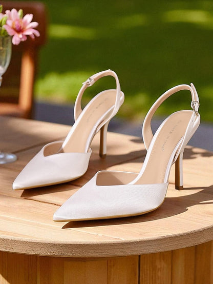 - Satin Purple Women's Elegant Pointed Heels Slingback Toe FashionChic