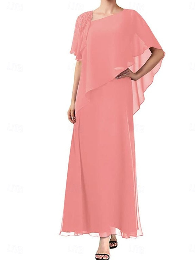 Simple Elegant A-Line Neck Square Dress Mother Bride the of FashionChic