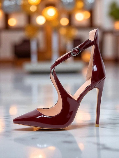 Stiletto Heels Women's - Strappy Patent Leather Purple FashionChic