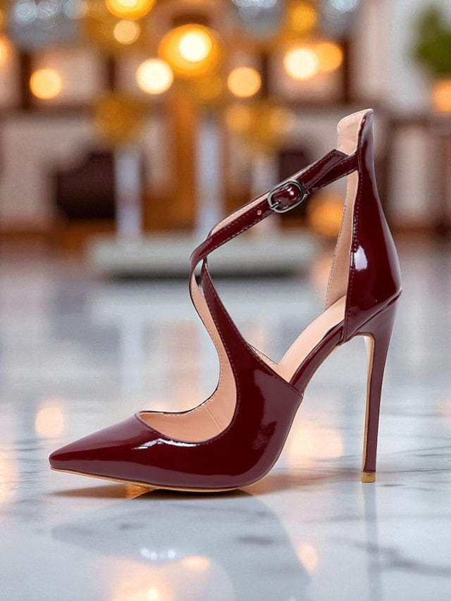 - Women's Leather Heels Purple Stiletto Strappy Patent FashionChic