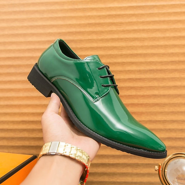 for Formal Green Glossy Men Lace-Up Shoes Patent Leather – FashionChic