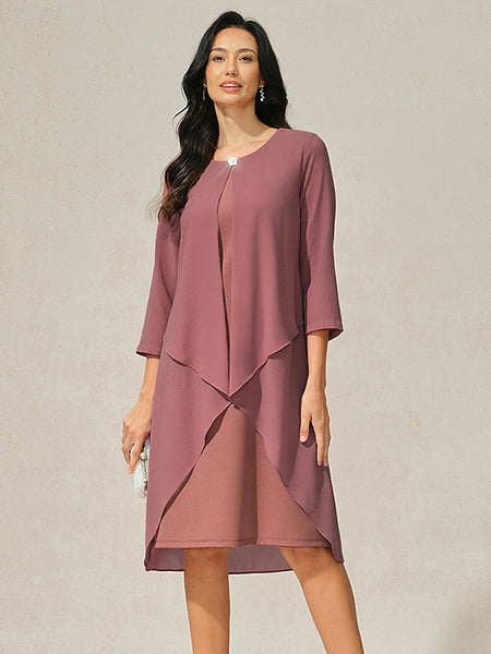 Women's Evening Dress Cape Sleeve Knee-Length Elegant Green FashionChic