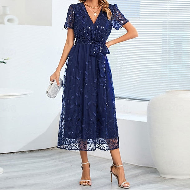 Dress Mother A-Line Bride Sequin Neck V of Elegant the FashionChic