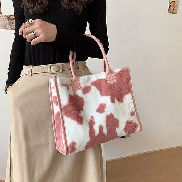 Tote Bag with Leather Faux Leopard Print Brown Women's Fur FashionChic