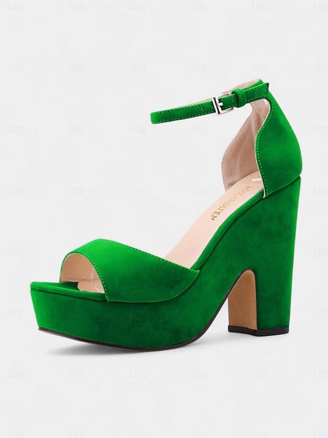Chunky Platform Sandals Heel Women's Suede - Nude Block FashionChic