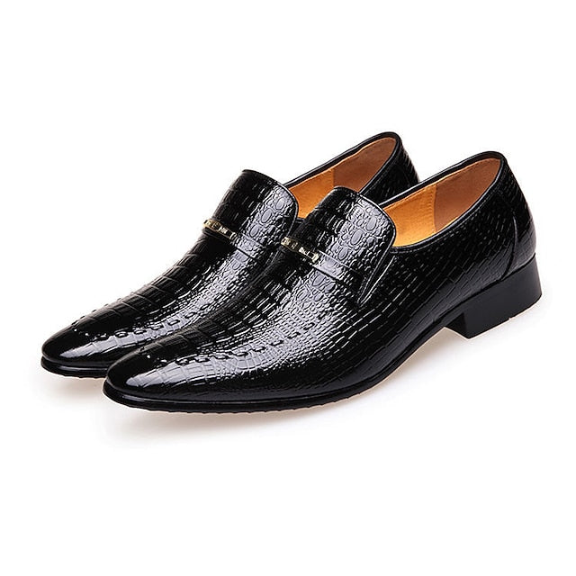 Pattern Leather Crocodile Men's Brown Faux - Loafers FashionChic
