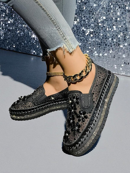 Mesh Rhinestone Embellished Women's Sneakers with Slip-On FashionChic