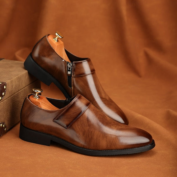 Dress Loafers Leather Brown Shoes Men's Business Slip-On FashionChic