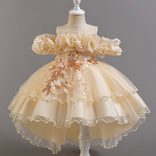 Dress Floral Sleeve Wedding Girls' Short Kids Party Flower FashionChic