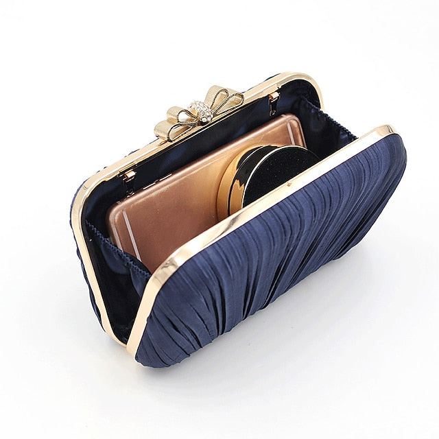 Clutch Bag White Women's Pleated Elegant Rhinestone Bow – FashionChic