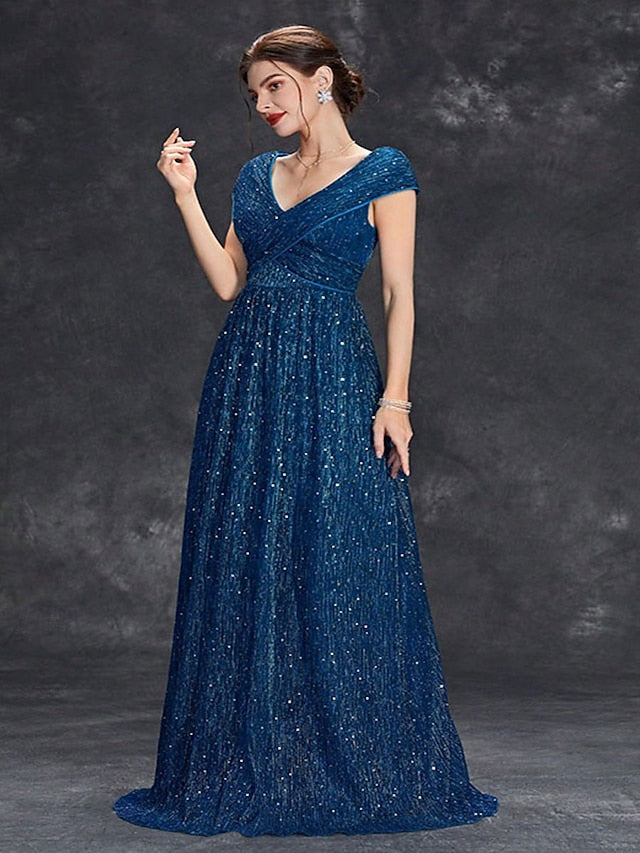 Mother Party Dress Elegant V of Bride Floor the Neck FashionChic