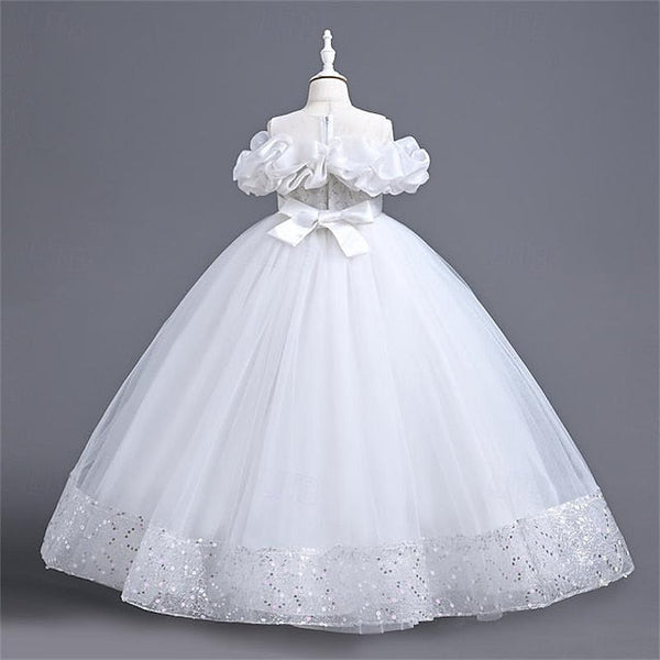 Solid Color Flower Girls' Girl Party Dress 3D FashionChic