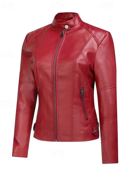 Comfortable Zipper Leather Faux Pocket Women's Jacket FashionChic