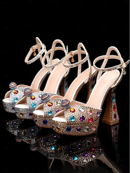 with Heel Women's Matching Rhinestone Platform Sandals High FashionChic