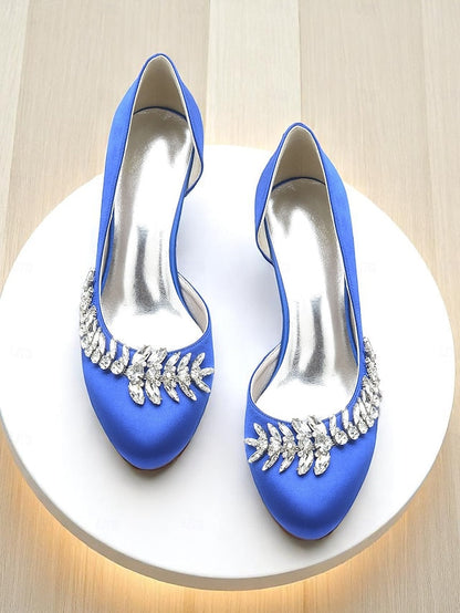 Heel Women's Silver Satin - Kitten Toe Low Heels Round FashionChic