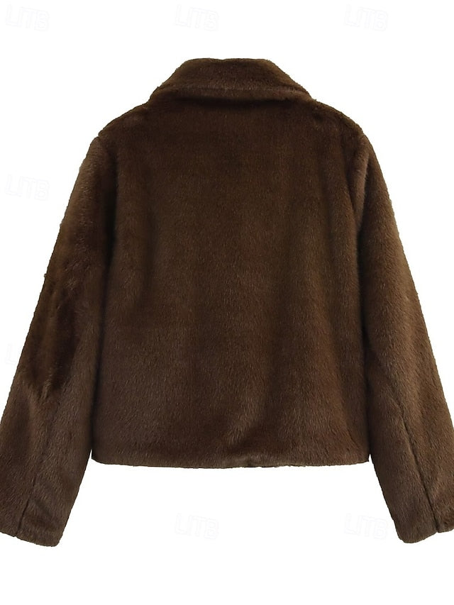 Coat Comfortable Faux Teddy Fur Women's Buttons Warm FashionChic