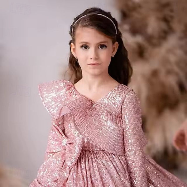 Kids Party Girls' Performance Sleeve Long Dress Color Solid FashionChic