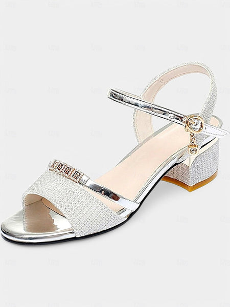 Sandals - Silver Rhinestone Elegant for Heeled Shoes Women Dress FashionChic