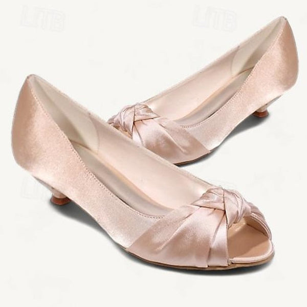 Kitten Satin Elegant Peep-Toe Heels Women's Pink - Blush FashionChic