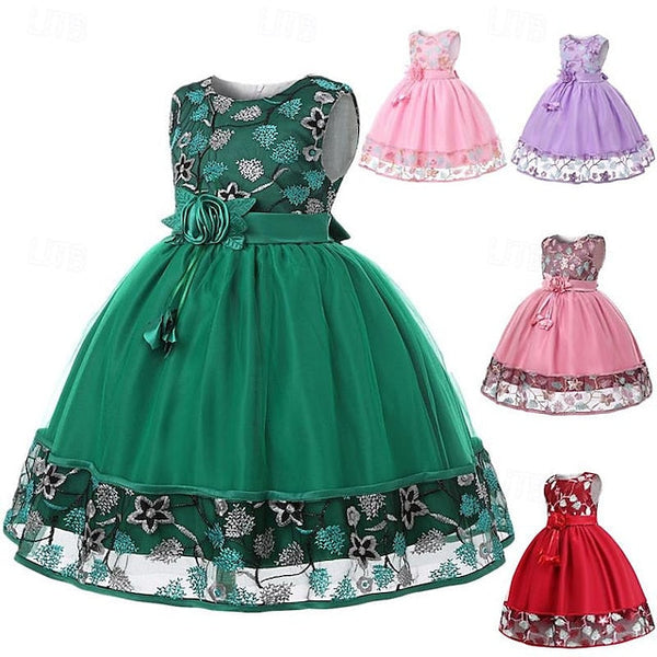 Dress Girls' Girl Flower Party Sleeveless 3D FashionChic