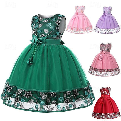 Dress Girls' Girl Flower Party Sleeveless 3D FashionChic