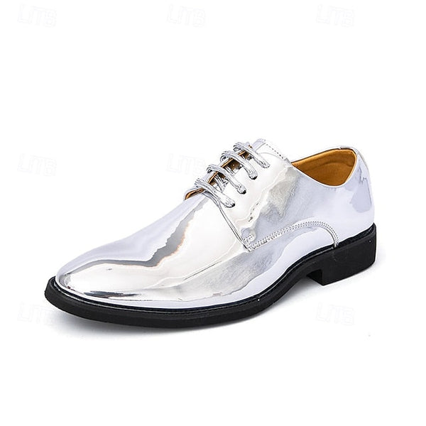 for Shiny Shoes Leather Men Sleek Gold – Patent Lace-Up FashionChic