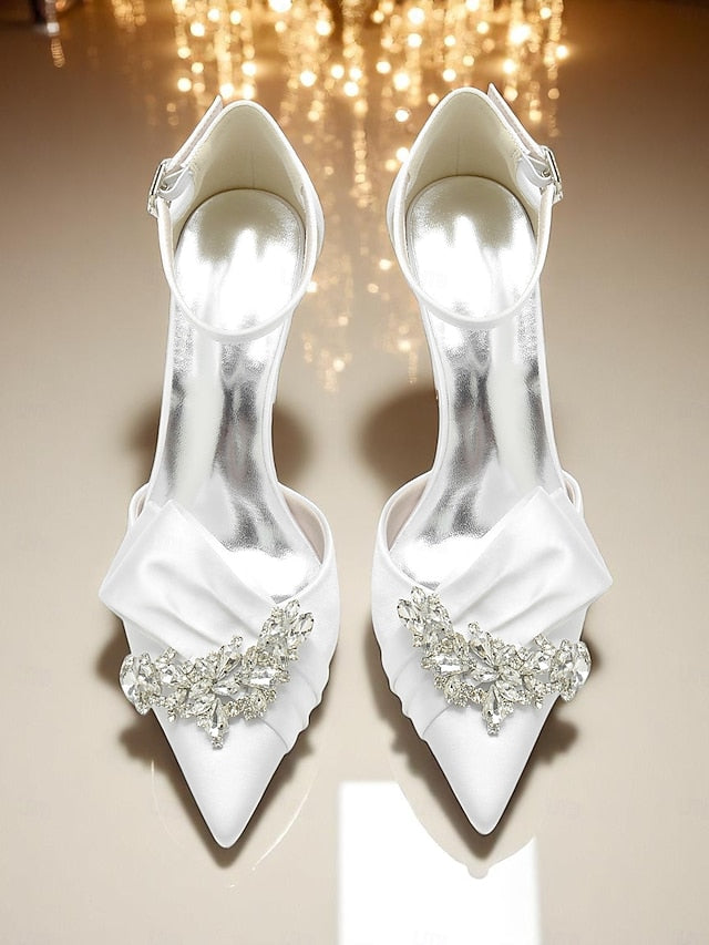 Block Crystal Pumps Bow Satin with Heel and Women's FashionChic