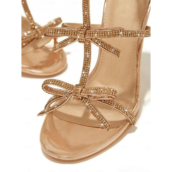 Sandals Knot Gold – Sparkly Strappy Women's Bow Stiletto FashionChic