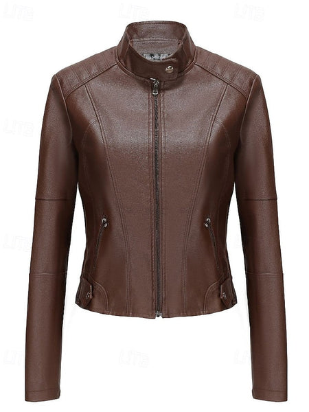Comfortable Zipper Leather Faux Pocket Women's Jacket FashionChic