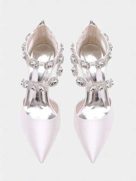 with Ankle Purple Women's Satin Heels Crystal Stiletto FashionChic