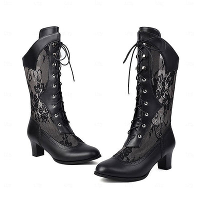 Lace Boots Women's Victorian-Style White Lace-Up with FashionChic