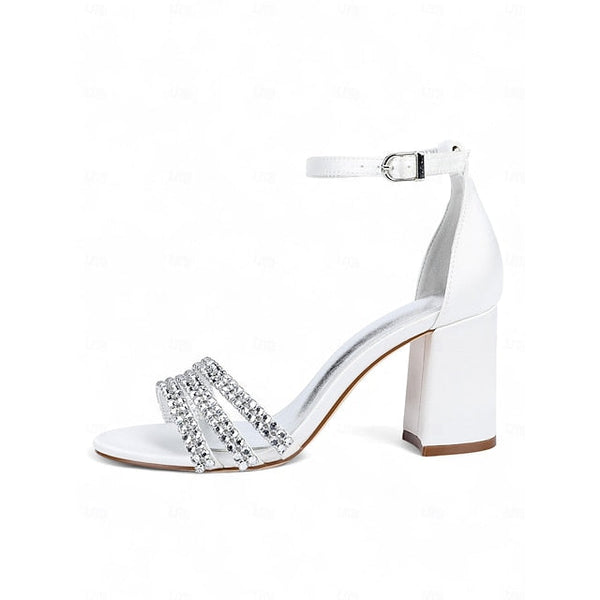 Satin Rhinestone Heel with Block Purple Women's Sandals FashionChic