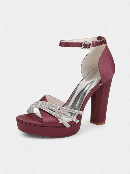 Platform Rhinestone Purple - Heel Sandals Satin Straps with High FashionChic