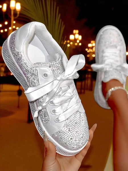 Lace-Up Women's Glamorous - Rhinestone Sneakers Sparkly FashionChic