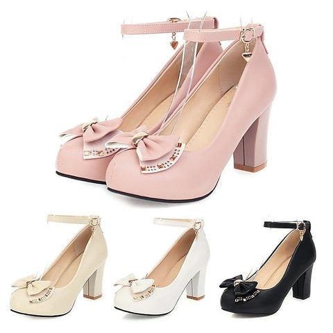 – Toe Pumps Shoes Heel White Dress Girls' Round Block FashionChic