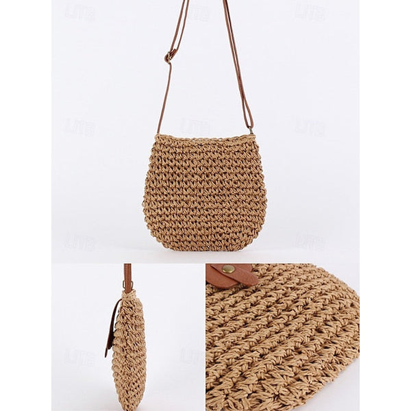 - Crossbody Women’s Chic Strap with Woven Straw Bag Leather FashionChic