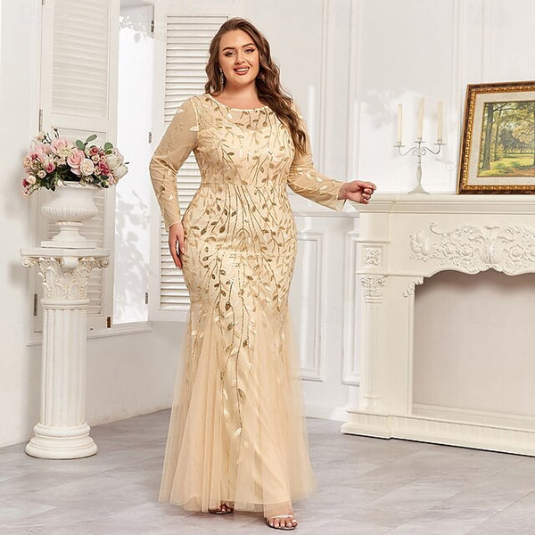Mermaid Trumpet Floor Length Evening Gown Sparkle Plus Size FashionChic