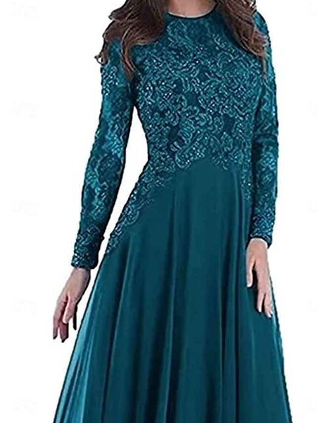 A-Line of Crew the Neck Bride Floor Elegant Mother Party Dress FashionChic