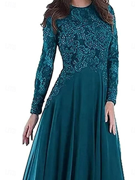 the of Mother Floor Neck Dress Bride A-Line Crew Party Elegant FashionChic